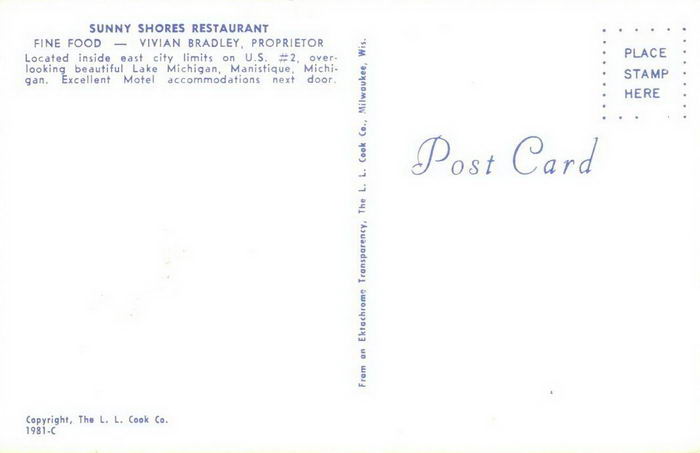 Sunny Shores Restaurant (Straslers Sunny Shores Restaurant) - Old Postcard
